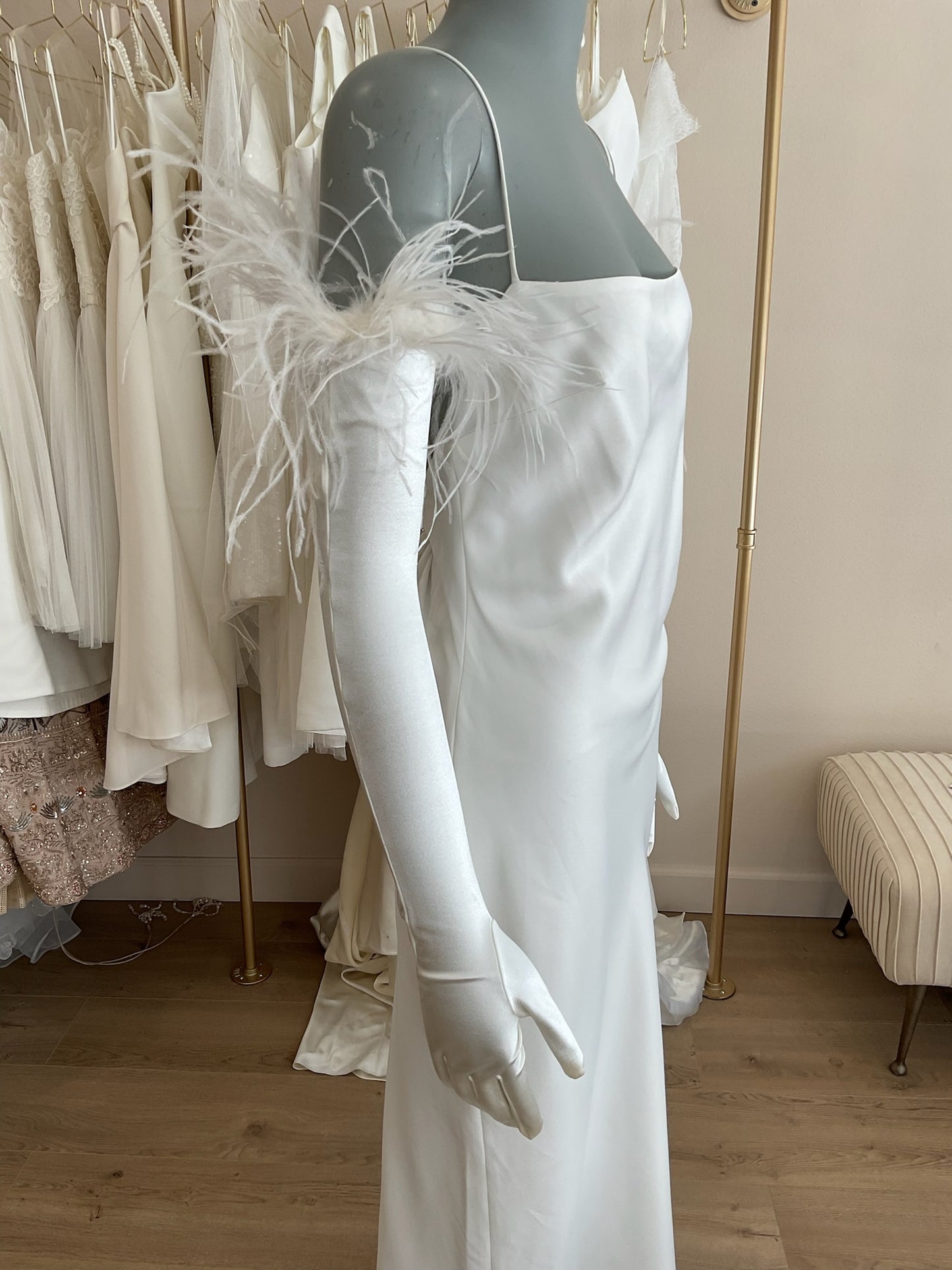 Cornelia James - Ariadne Satin Ostrich Feather Gloves (8)