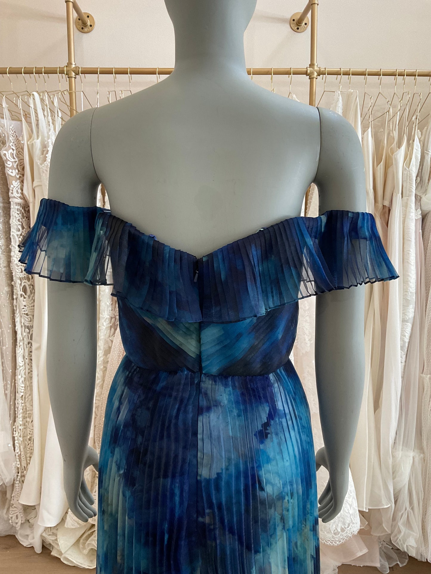 Theia - Off-the-Shoulder Pleated Printed Organza Gown
