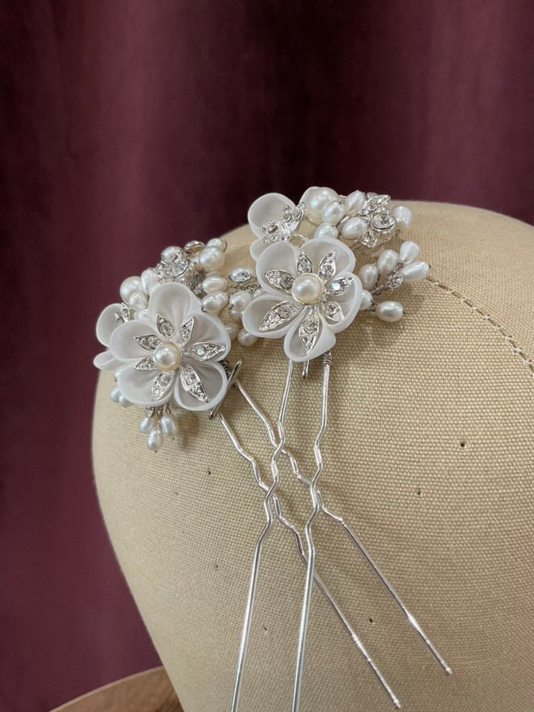 Cocoe Voci - Set Of Two Organza Flowers, Freshwater Pearls, CrystalsHair Pieces