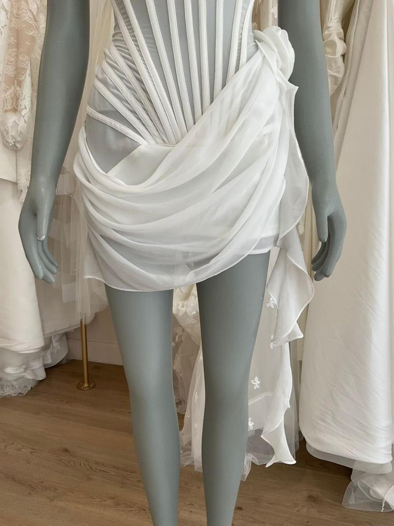 Heiress Beverly Hills - Chiffon Mesh Corset Flower Drape Mini Dress (S)