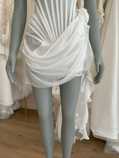 Heiress Beverly Hills - Chiffon Mesh Corset Flower Drape Mini Dress (S)