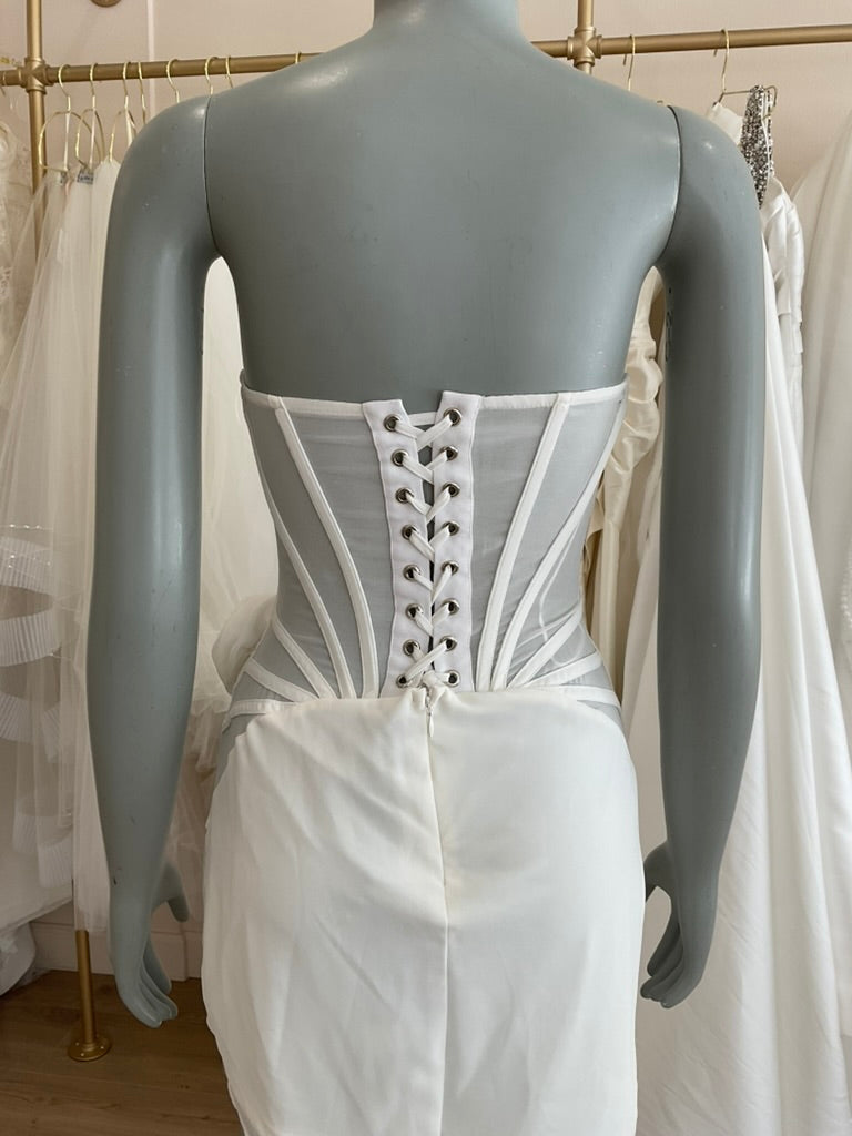 Heiress Beverly Hills - Chiffon Mesh Corset Flower Drape Mini Dress (S)