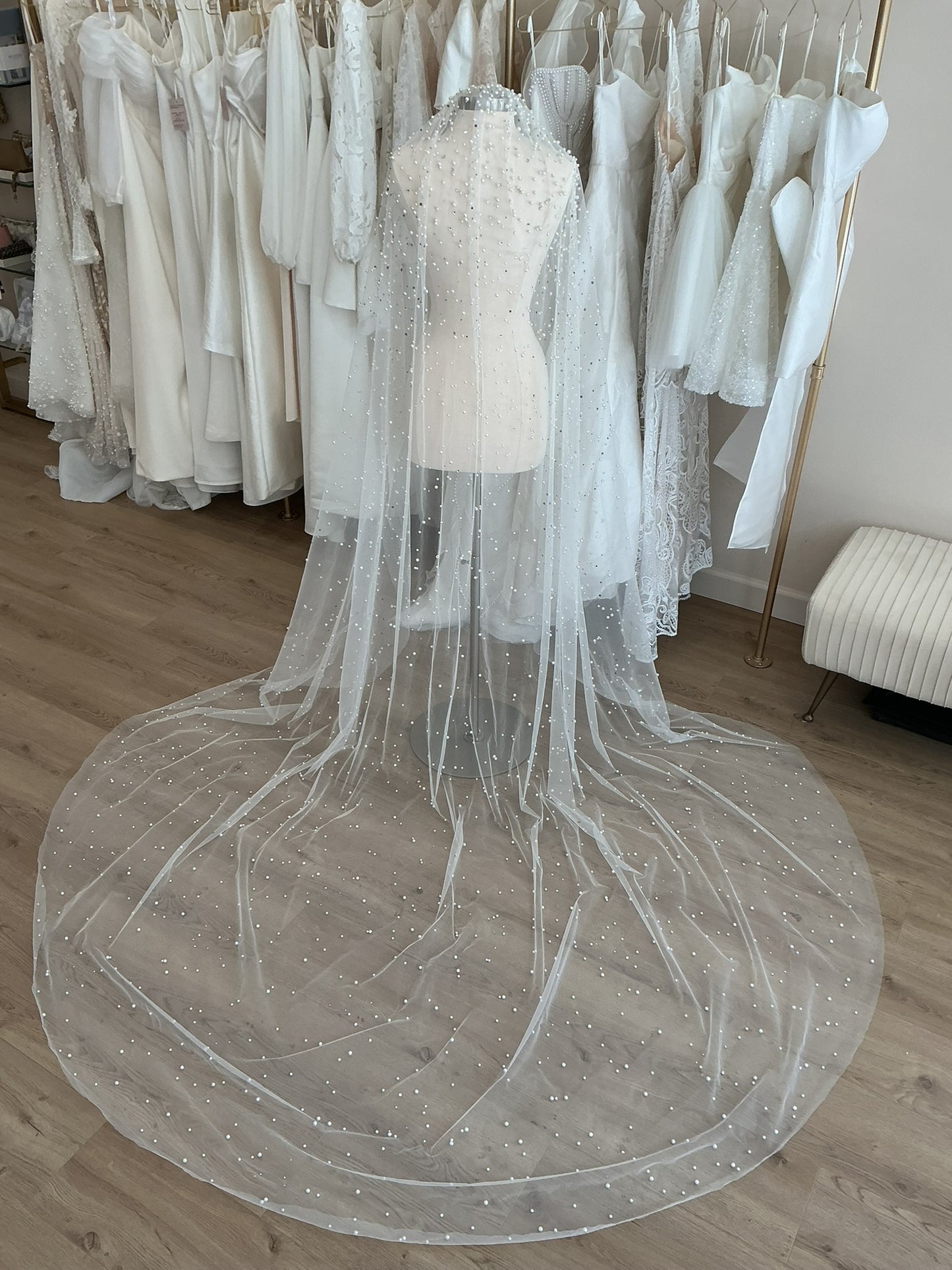 Custom Pearl & Crystal Veil  (Cathedral)