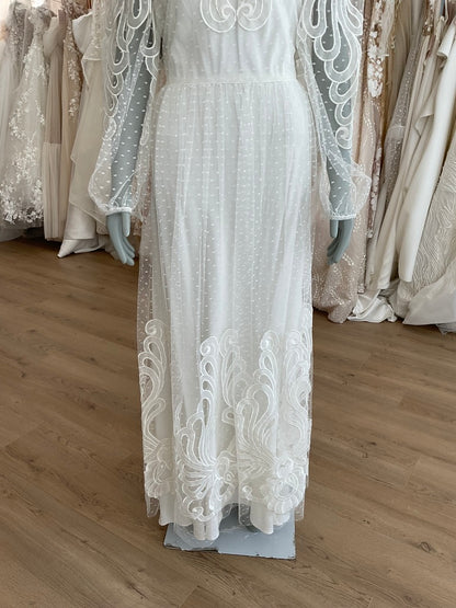 Monique Lhuillier - White Midi Slip Dress with Long Sleeves (12)