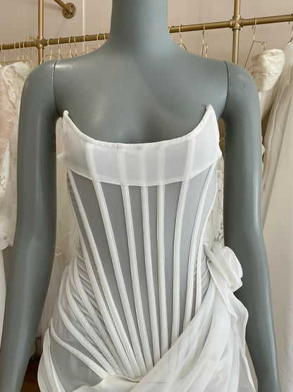 Heiress Beverly Hills - Chiffon Mesh Corset Flower Drape Mini Dress (S)