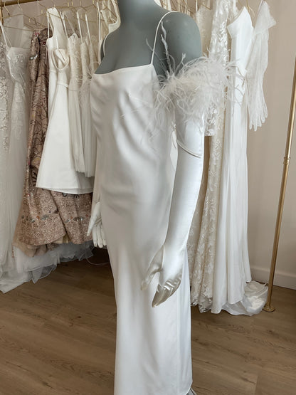 Cornelia James - Ariadne Satin Ostrich Feather Gloves (8)