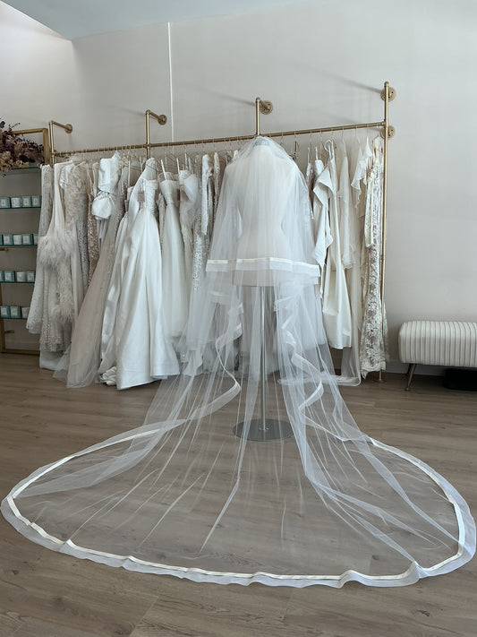 Pnina Tornai -  Two-Tier Ribbon Edge Cathedral Length Veil