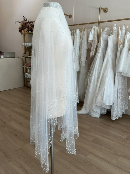 Custom Two Tier Fingertip Pearl Veil  (Fingertip)