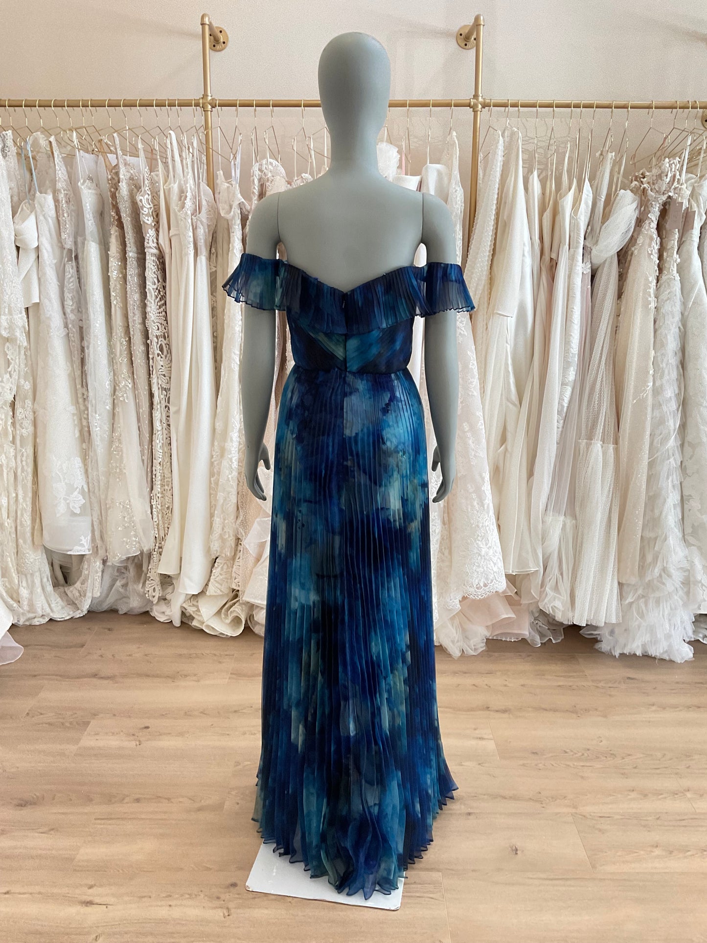 Theia - Off-the-Shoulder Pleated Printed Organza Gown