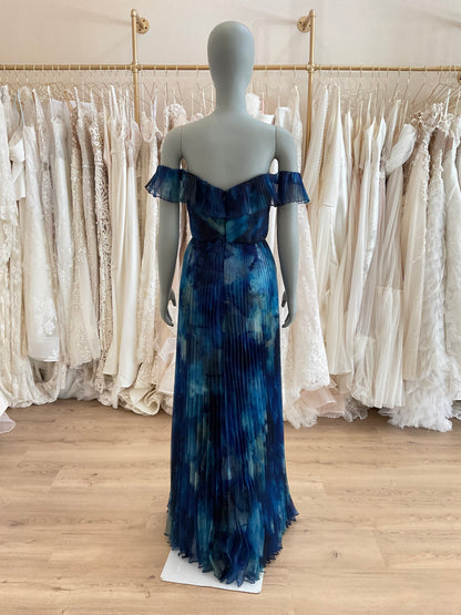 Theia - Off-the-Shoulder Pleated Printed Organza Gown