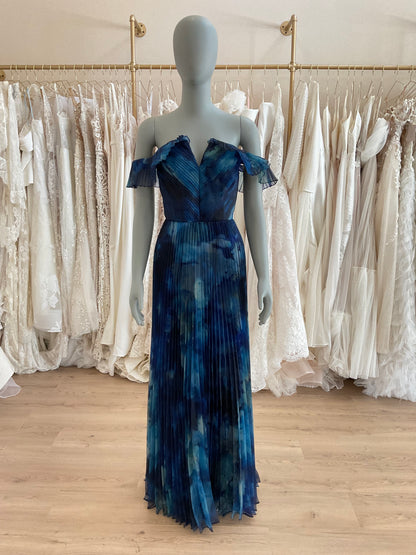 Theia - Off-the-Shoulder Pleated Printed Organza Gown