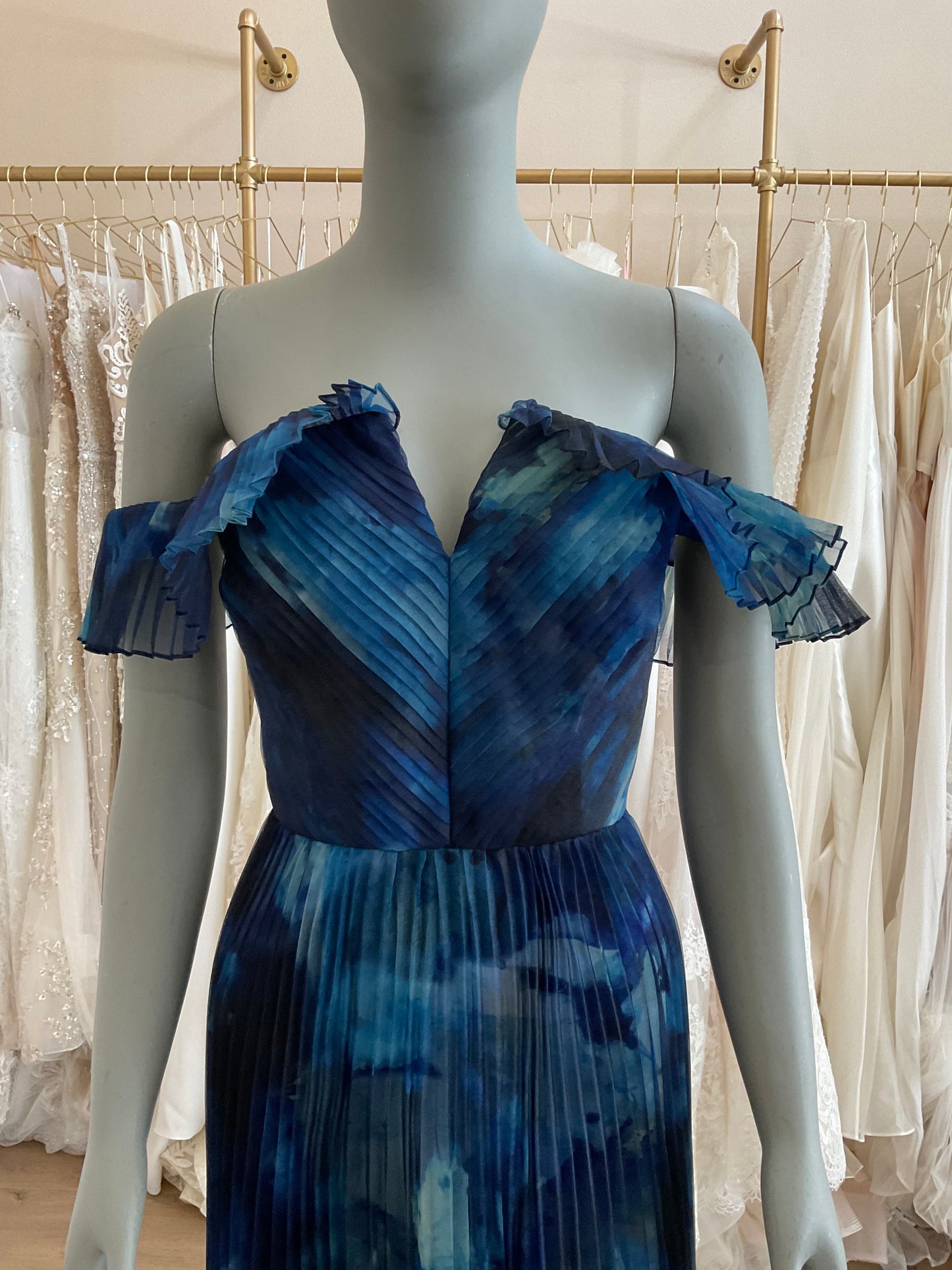 Theia - Off-the-Shoulder Pleated Printed Organza Gown