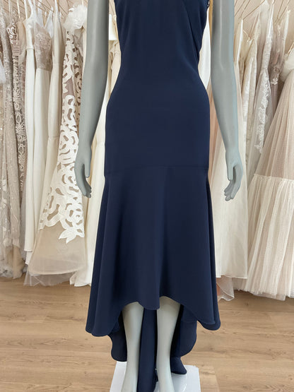 ML by Monique Lhuillier - Navy Crepe Halter High/Low Gown
