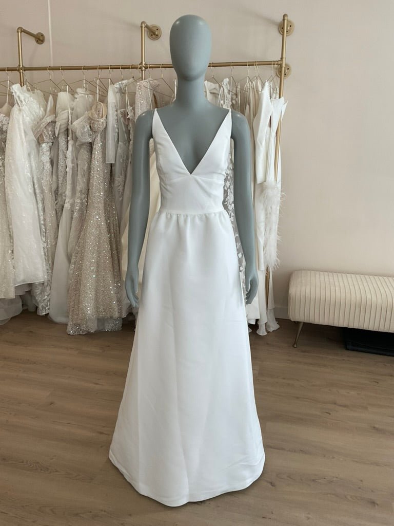 amsale little white dress LW225 Faille dress with deep v Bridal Dresses Little White Dress