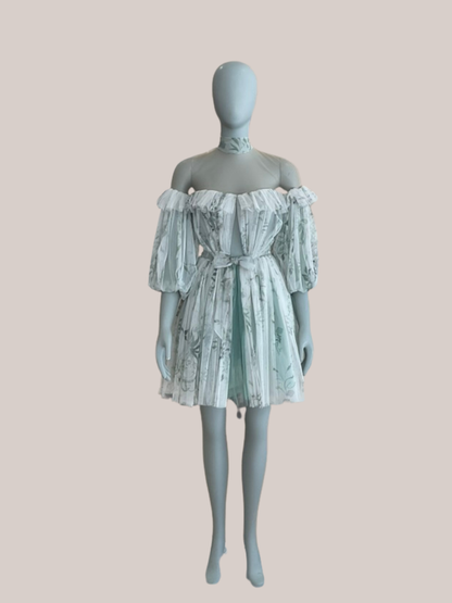 Hermione de Paula - Bougainvillea Hand Painted Tulle Mini  (2)