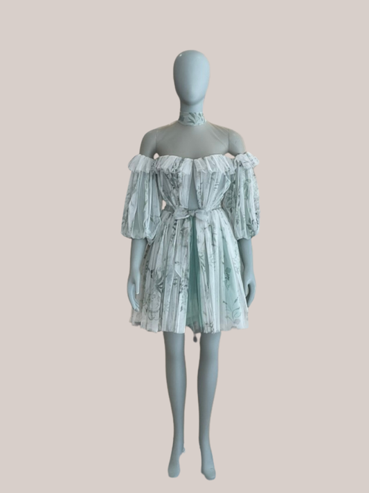 Hermione de Paula - Bougainvillea Hand Painted Tulle Mini  (2)