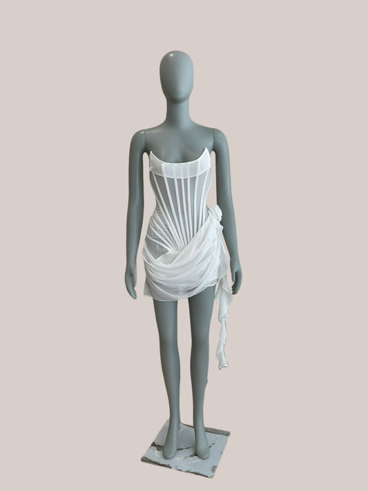 Heiress Beverly Hills - Chiffon Mesh Corset Flower Drape Mini Dress (S)