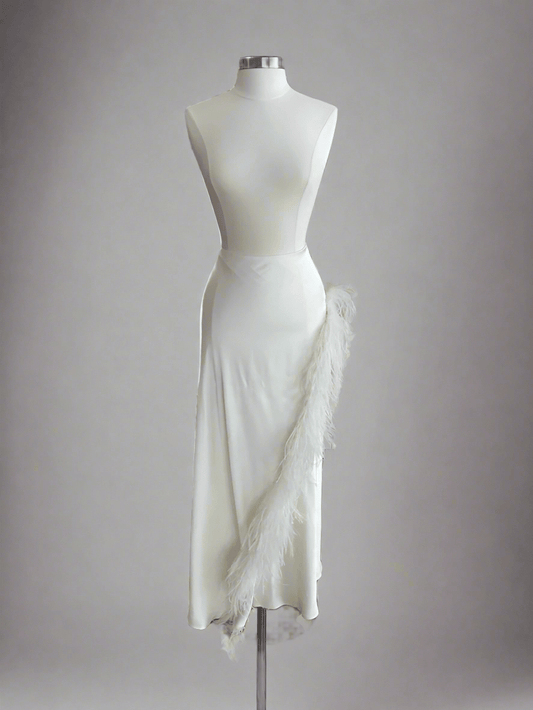 LAPOINTE - Satin Asymmetric Skirt With Feathers (18)Bridal Events18