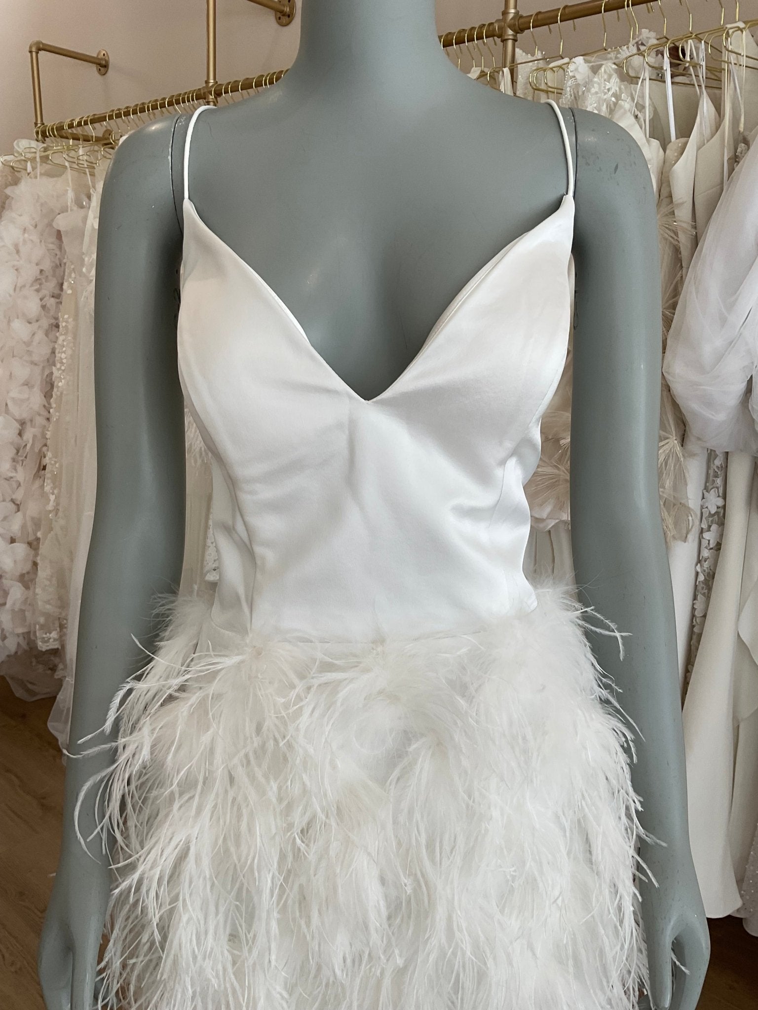 Untamed Petals Celine | Feather Mini Dress | Bridal Mini Reception Dress